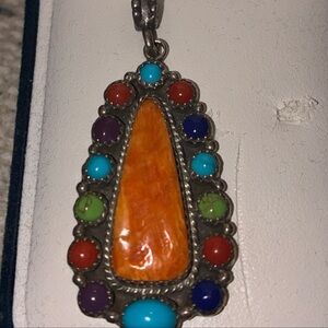 Native American Sterling Silver Pendant Large Inlay Spiny Oyster stones